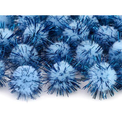 Pompony brokatowe PartyDeco 2cm Błękitne, 20szt